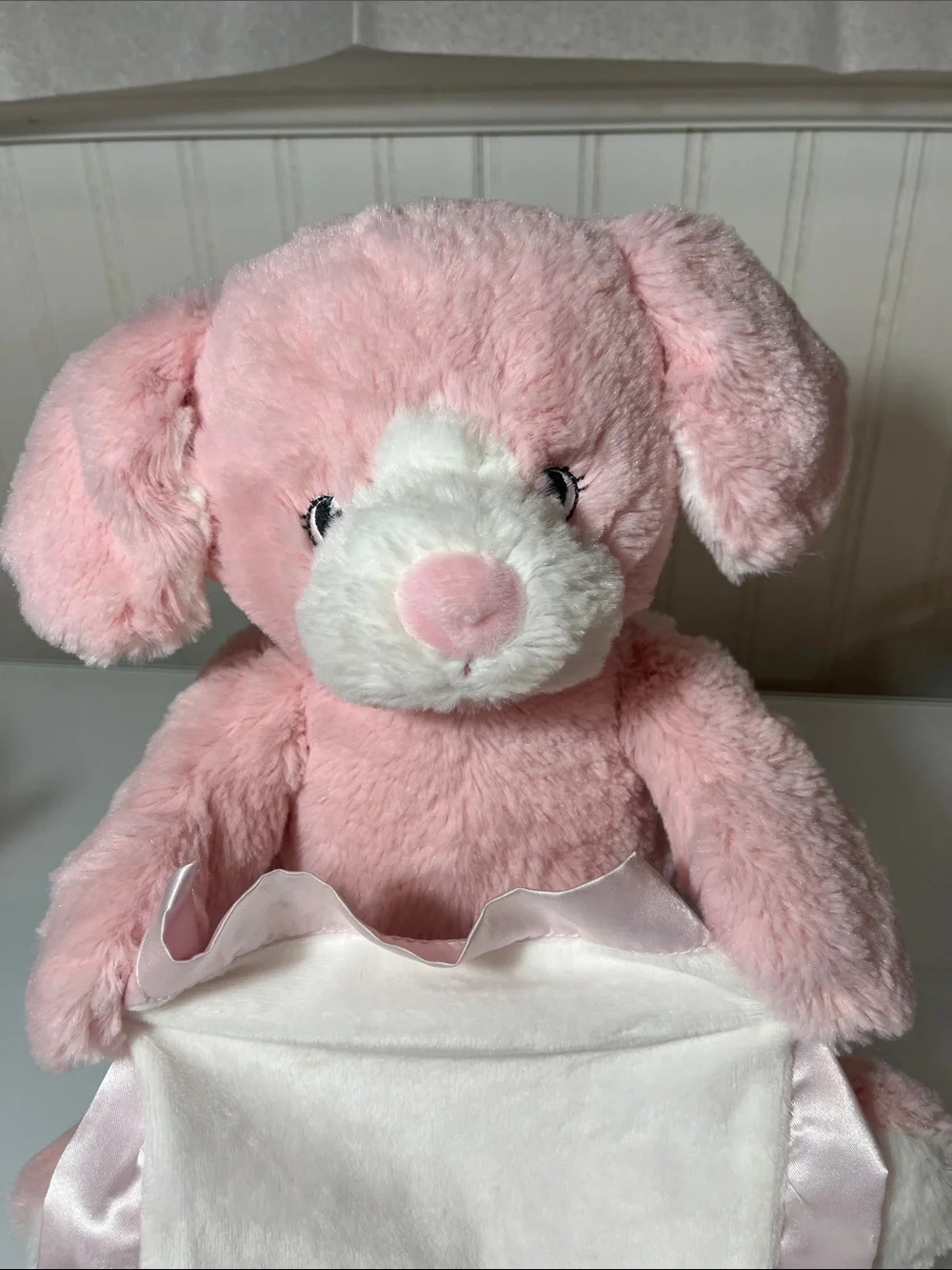 Pink Plush Puppy Lovey with Satin Trim Peek-A-Boo Stuffed Animal